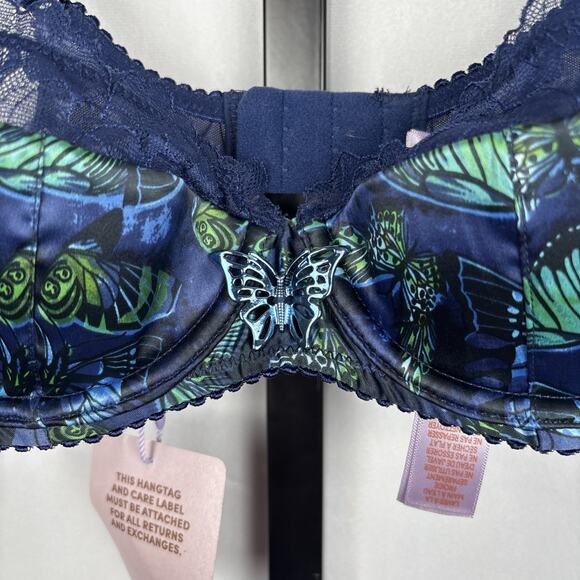 NEW Savage x Fenty Baroque Butterfly Lace Half-Cup Bra 32C Satin Blue Whimsy - Picture 2 of 10
